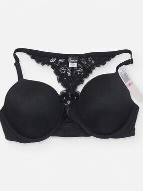 Paramour Abbie Front Close T-Back Bra 36D Black Lace Racerback